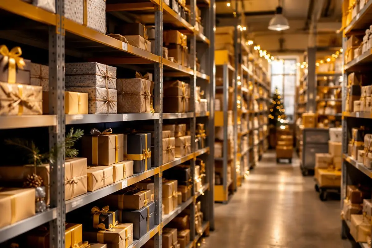 Shelves stocked with extra parcels ready for the Christmas rush